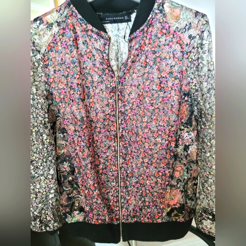 Zara floral lace bomber jacket